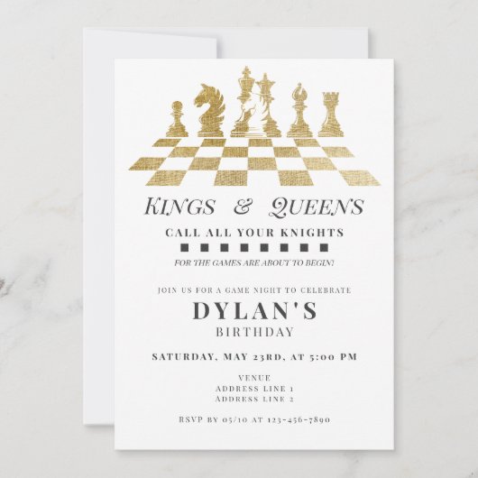 チェスゲームナイト お召し立てよ、騎士たちよ 黄金の誕生日 招待状 (正面)