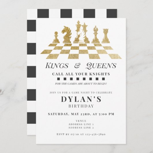 チェスゲームナイト お召し立てよ、騎士たちよ 黄金の誕生日 招待状 (正面/裏面)