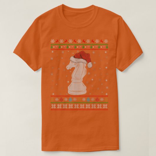 チェスゲーム好きのためのクリスマスイルミネーション サンタチェス クリスマス Tシャツ (デザイン正面)