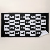 チェスゲーム姿白黒パターン ビーチタオル (正面)