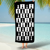 チェスゲーム姿白黒パターン ビーチタオル