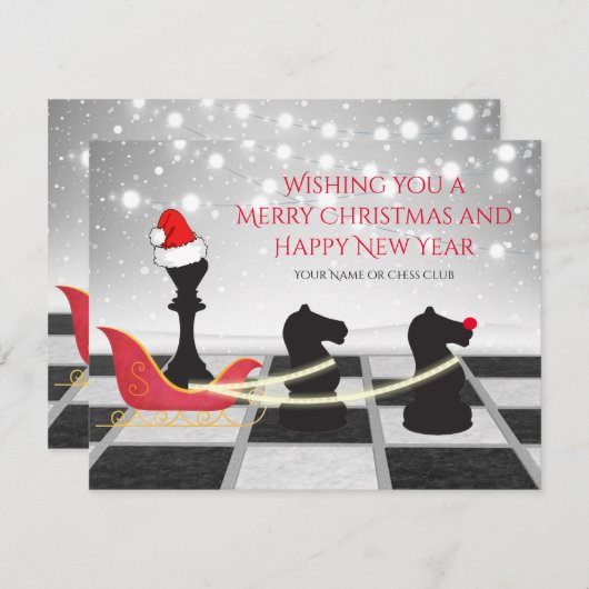 チェスサンタクロースとトナカイのクリスマス シーズンカード (正面/裏面)