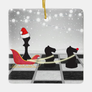 チェスサンタクロースとトナカイのクリスマス セラミックオーナメント