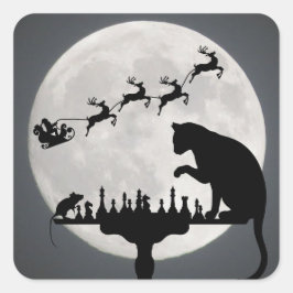 チェスサンタフルムーンキャットとマウスゲームのクリスマス スクエアシール