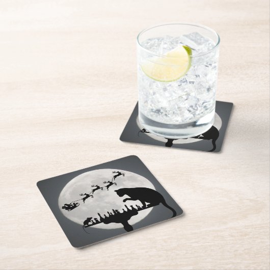 チェスサンタフルムーンキャットとマウスゲームのクリスマス スクエアペーパーコースター (インサイチュ)