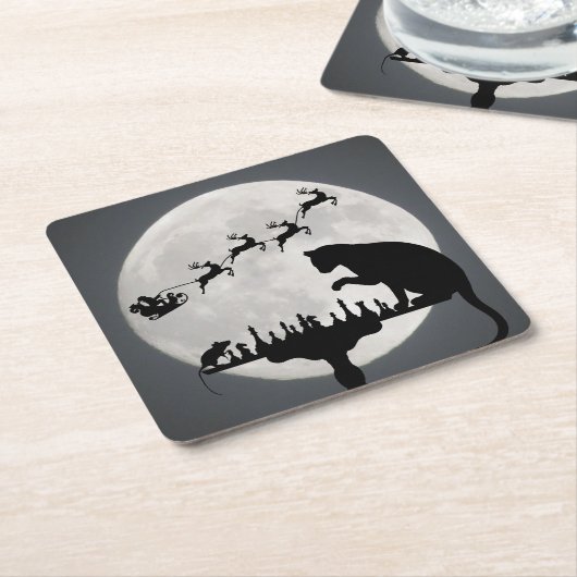 チェスサンタフルムーンキャットとマウスゲームのクリスマス スクエアペーパーコースター (アングル)