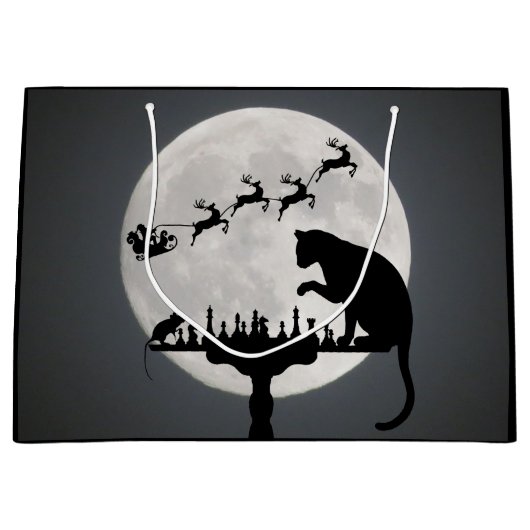 チェスサンタフルムーンキャットとマウスゲームのクリスマス ラージペーパーバッグ (正面)