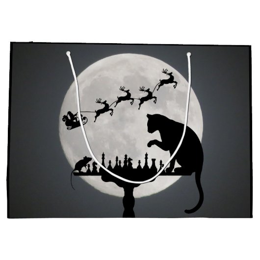 チェスサンタフルムーンキャットとマウスゲームのクリスマス ラージペーパーバッグ (裏面)