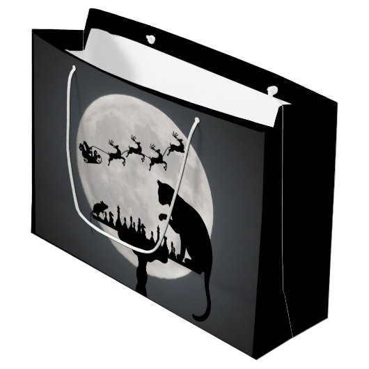 チェスサンタフルムーンキャットとマウスゲームのクリスマス ラージペーパーバッグ (正面アングル)