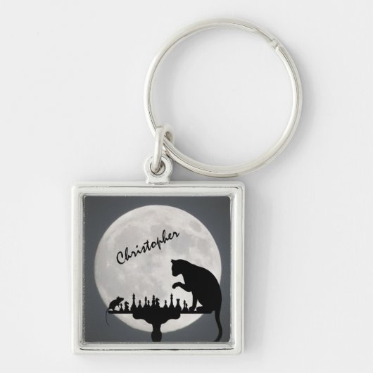 チェスパーソナライズされたの満月の猫とマウスゲーム キーホルダー (正面)