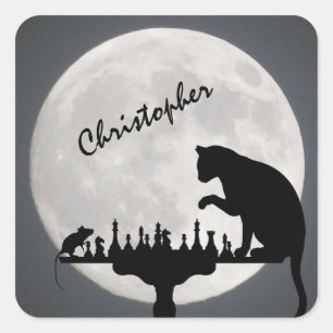 チェスパーソナライズされたの満月の猫とマウスゲーム スクエアシール