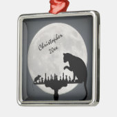 チェスパーソナライズされたの満月の猫とマウスゲーム メタルオーナメント (左)