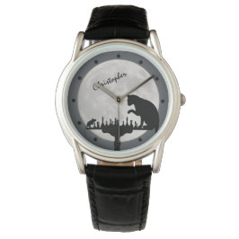 チェスパーソナライズされたの満月の猫とマウスゲーム 腕時計