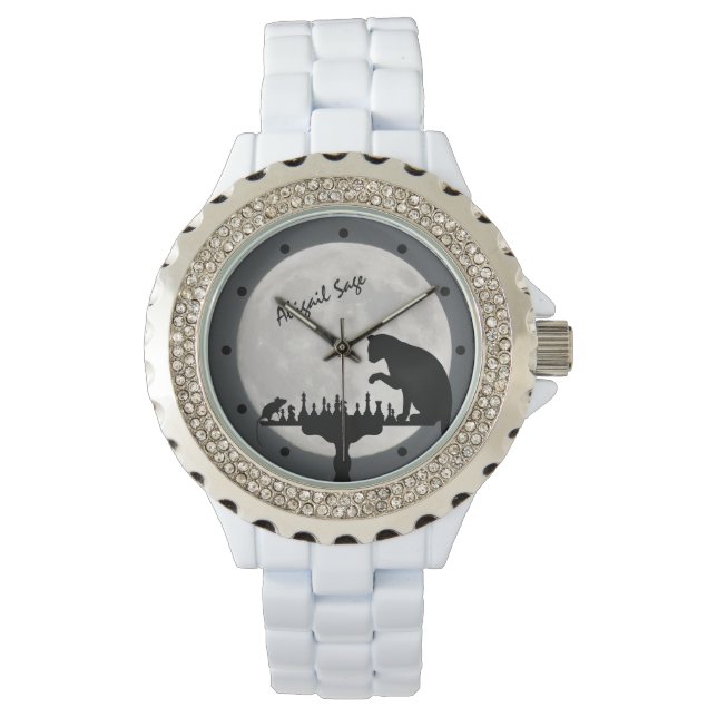 チェスパーソナライズされたの満月の猫とマウスゲーム 腕時計 (正面)