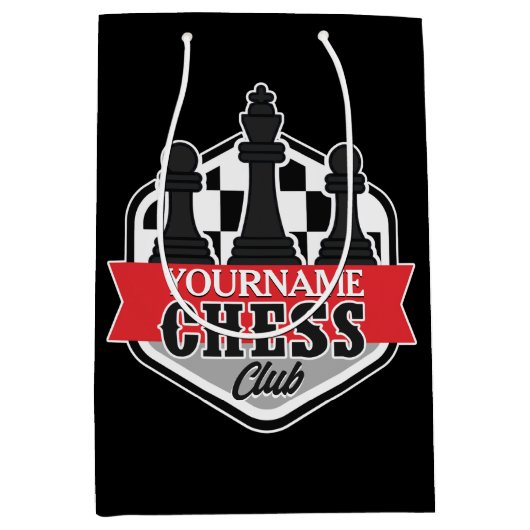 チェスパーソナライズされた選手クラブのチェックメイト ミディアムペーパーバッグ (正面)