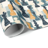 チェスピースモダンシンプルブルーオレンジホワイト ラッピングペーパー (ロールコーナー)