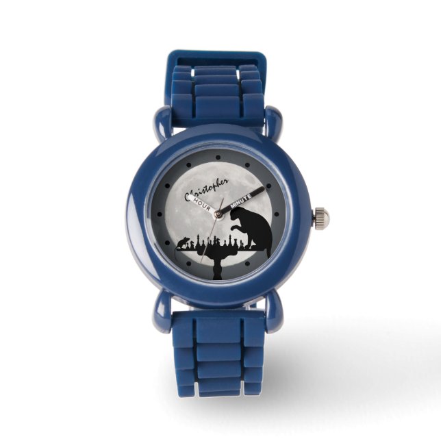 チェスフルパーソナライズされたムーンキャットnマウスゲームキッズ 腕時計 (正面)