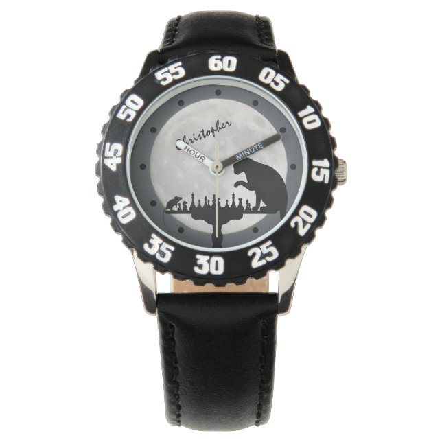 チェスフルパーソナライズされたムーンキャットnマウスゲームキッズ 腕時計 (正面)