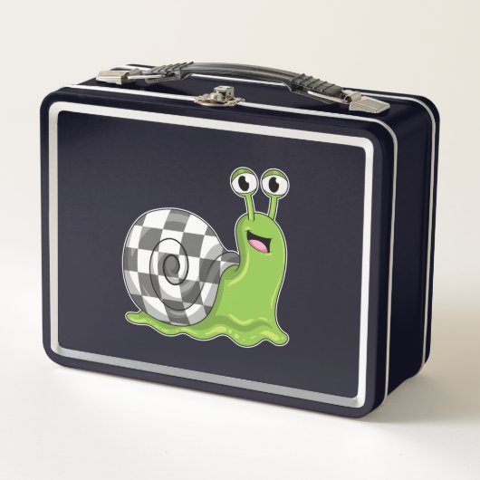 チェスボードでチェスにカタツムリ メタルランチボックス (正面)