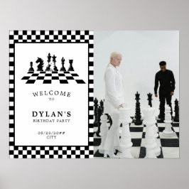 チェスボードゲームナイト誕生日ウェルカムサイン ポスター