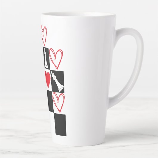 チェスボードハートヴァレンティーンズデイブラック&ホワイト カフェラテマグ (右)