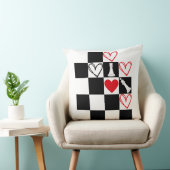 チェスボードハートヴァレンティーンズデイブラック&ホワイト クッション (椅子)