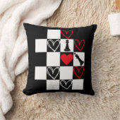 チェスボードハートヴァレンティーンズデイB&W装飾用クッション クッション (ブランケット)