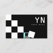 チェスボード白黒ティール（緑がかった色）とモノグラム&写真 名刺 (正面)