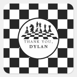 チェスボード&ピースゲームナイトハッピーバースデー スクエアシール