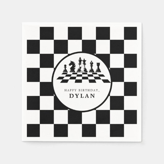 チェスボード&ピースゲームナイトハッピーバースデー スタンダードカクテルナプキン (正面)