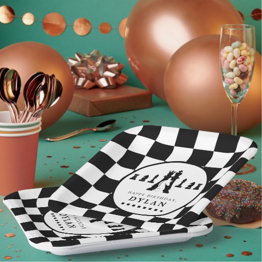 チェスボード&ピースゲームナイト任意の年齢誕生日 ペーパープレート (複数)