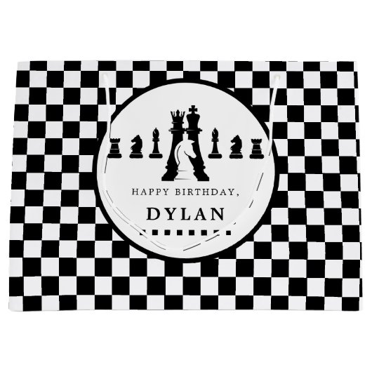 チェスボード&ピースゲームナイト任意の年齢誕生日 ラージペーパーバッグ (正面)