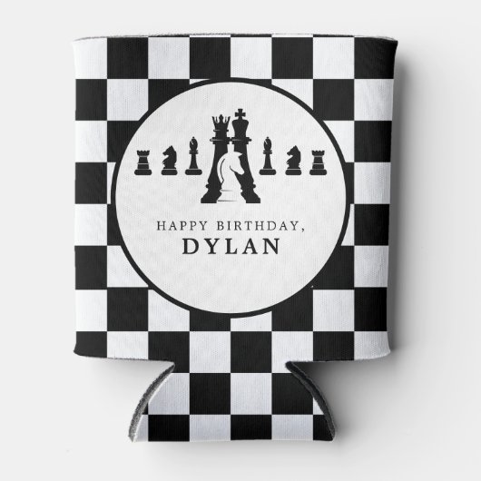 チェスボード&ピースゲームナイト任意の年齢誕生日 缶クーラー (正面)