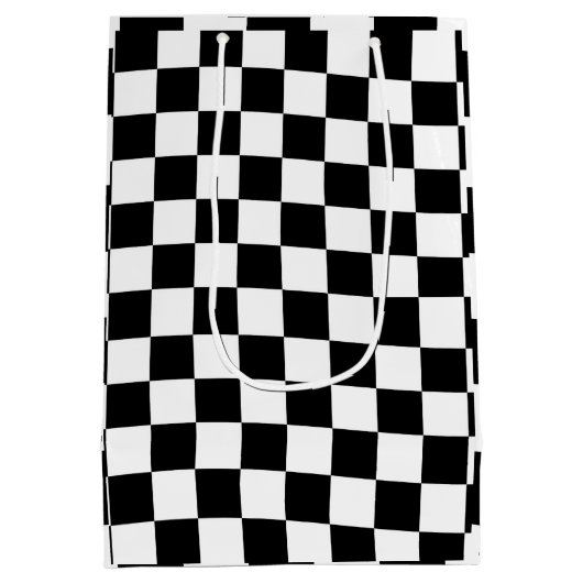 チェス市松模様にプのパターン白黒 ミディアムペーパーバッグ (裏面)