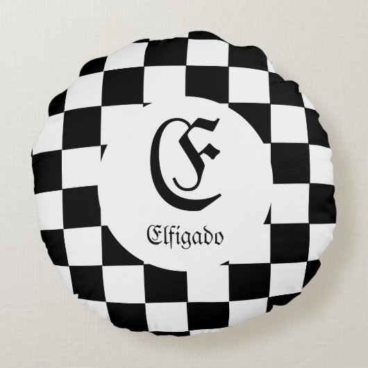チェス恋人名前をカスタムするイニシャル ラウンドクッション (裏面)