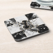 チェス抽象芸術アートウォーターカラーと金ゴールド コースター (左側)