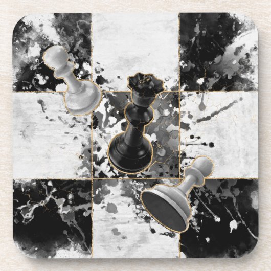 チェス抽象芸術アートウォーターカラーと金ゴールド コースター (正面)
