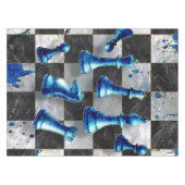 チェス抽象芸術アート – 青大理石 テーブルクロス (正面(横))