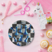 チェス抽象芸術アート – 青大理石 ペーパープレート (パーティー)