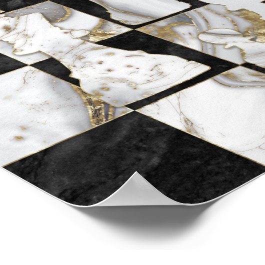 チェス抽象芸術アート – 黒大理石と真珠 ポスター (角)