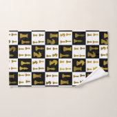 チェス盤および金ゴールドの駒パターン バスタオルセット (ハンドタオル)