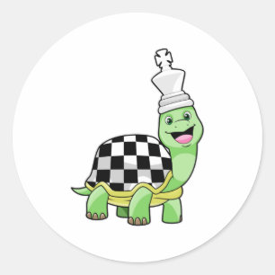 チェス盤とキングで亀 ラウンドシール