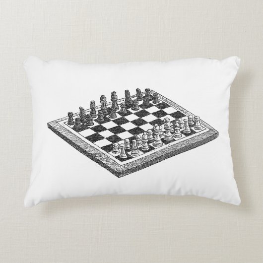チェス盤とチェス駒のヴィンテージアート アクセントクッション (正面)