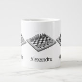 チェス盤とチェス駒のヴィンテージアート ジャンボコーヒーマグカップ (正面)