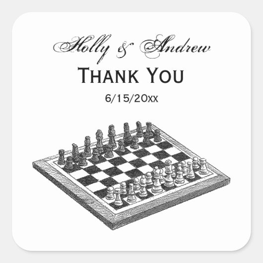 チェス盤とチェス駒のヴィンテージアート スクエアシール (正面)