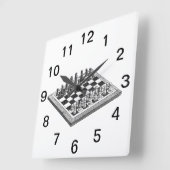 チェス盤とチェス駒のヴィンテージアート スクエア壁時計 (傾斜)