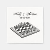 チェス盤とチェス駒のヴィンテージアート スタンダードカクテルナプキン (正面)