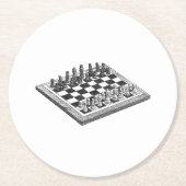 チェス盤とチェス駒のヴィンテージアート ラウンドペーパーコースター (正面)
