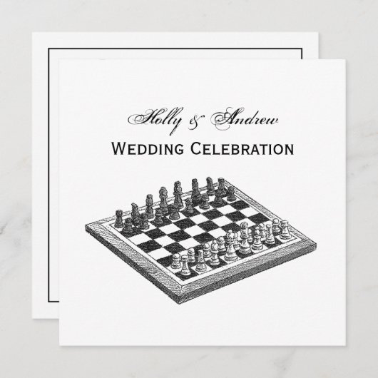 チェス盤とチェス駒のヴィンテージアート 招待状 (正面/裏面)