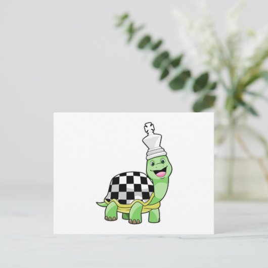 チェス盤と王様とカメのチェス ポストカード (スタンド正面)